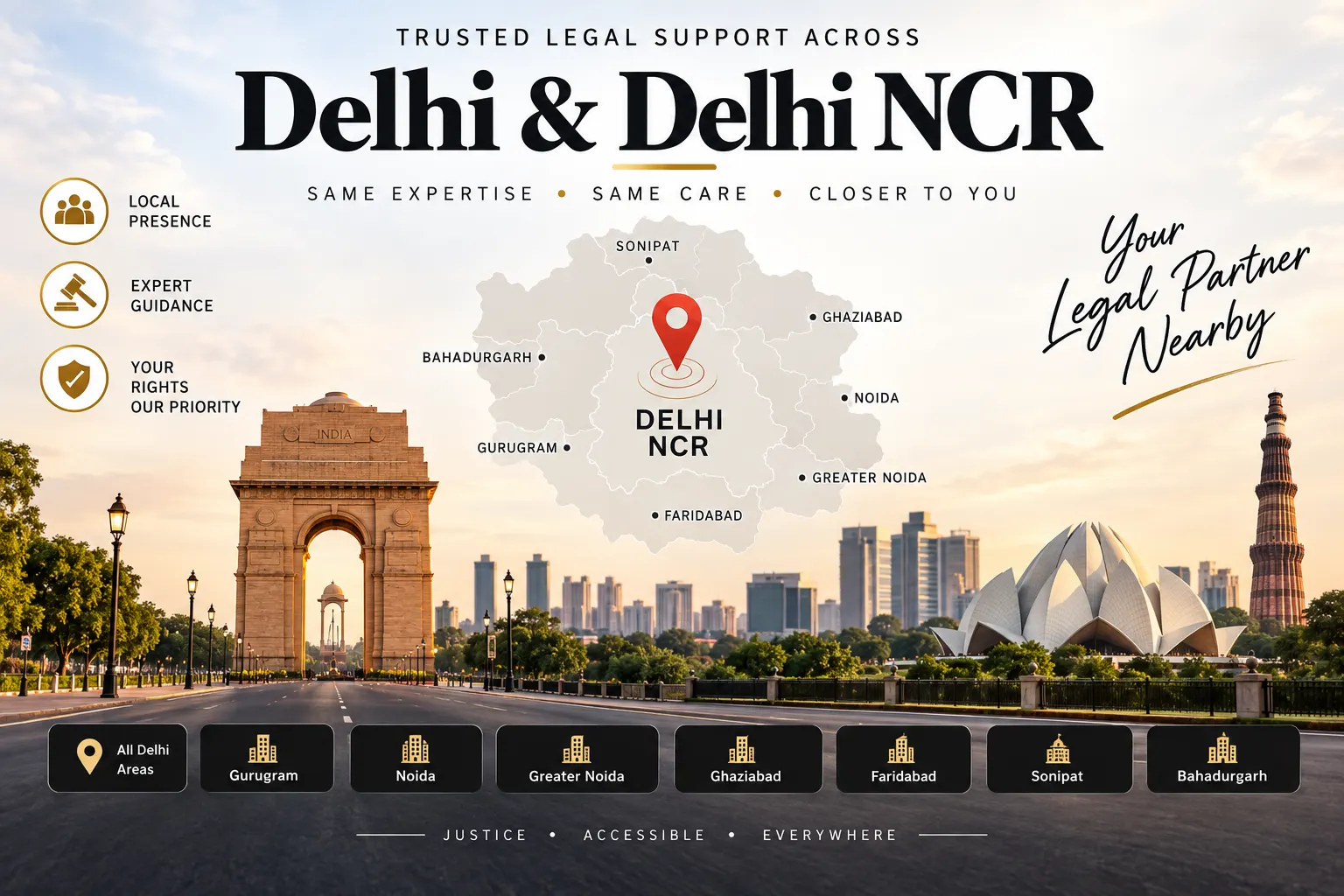 Map illustration of Delhi NCR legal service coverage